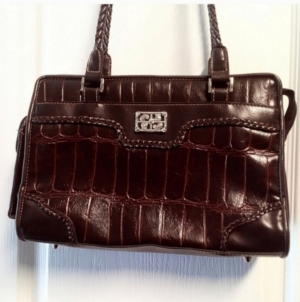 Elegant Vintage Brown Leather? Crocodile Embossed Handbag Dressy To Casual